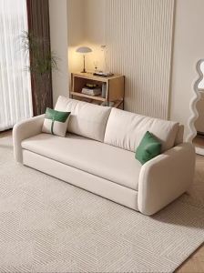 [CozyNest ]Sofa Bed Foldable Push-Pull Stretchable Multi-Functional Single Double Storage Cream Style