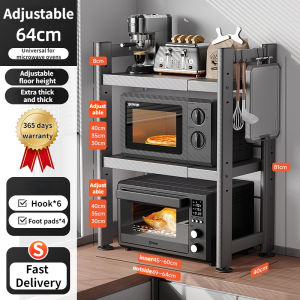 Kitchen Racks Organizers 2/3 Tiers Expandable Microwave Oven Rack Coarse Microwave Shelf With 6 Hooks For Kitchen Counter