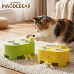 MAODEBEAR 3 In 1 Automatic Electric Interactive Cat Toy Whack-A-Mole Feather Ball Puzzle Play Toy for Cats