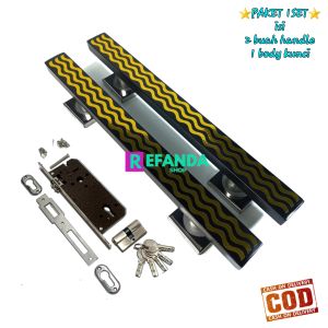 lock body rumah kunci dan 2 buah gagang tarikan pegangan handle pintu rumah minimalis panjaang 33cm 45cm dan 60cm untuk daun pintu 1 pintu depan dan kamar