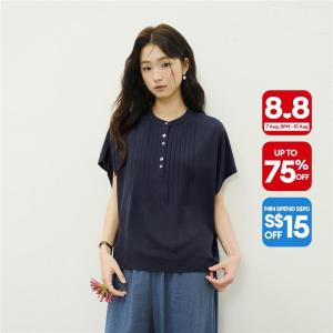 Giordano Women Pintuck placket dolman sleeve loose blouse Free Shipping 18346816