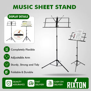 Music Stand RIXTON 2 in 1 Dual Use Extra Stable Reinforced Folding Sheet Music Stand & Desktop Book Stand Lightweight Portable Adjustable with Carrying Bag Metal Music Stand
