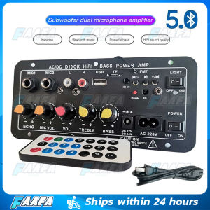 Digital Bluetooth 5.0 Stereo Amplifier Board AC 220V 12v 24v Subwoofer Dual Microphone Karaoke Amplifier for Cars Motorcycle Home
