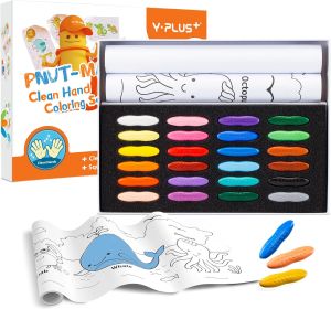 Bộ Sáp Vẽ 12 Màu Hữu Cơ Dành Cho Học Sinh Thương Hiệu Y-PLUS+ PUT MAN PEANUT Kèm Tranh Tô Dán Tường 15x300cm - CP210600 Không Dính Tay