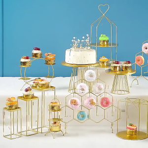 ชุดจานชั้นวางเค้กโลหะทนทาน3ชั้นสำหรับตกแต่งเค้กผลไม้ขนมหวานใช้ในบ้านห้องครัว