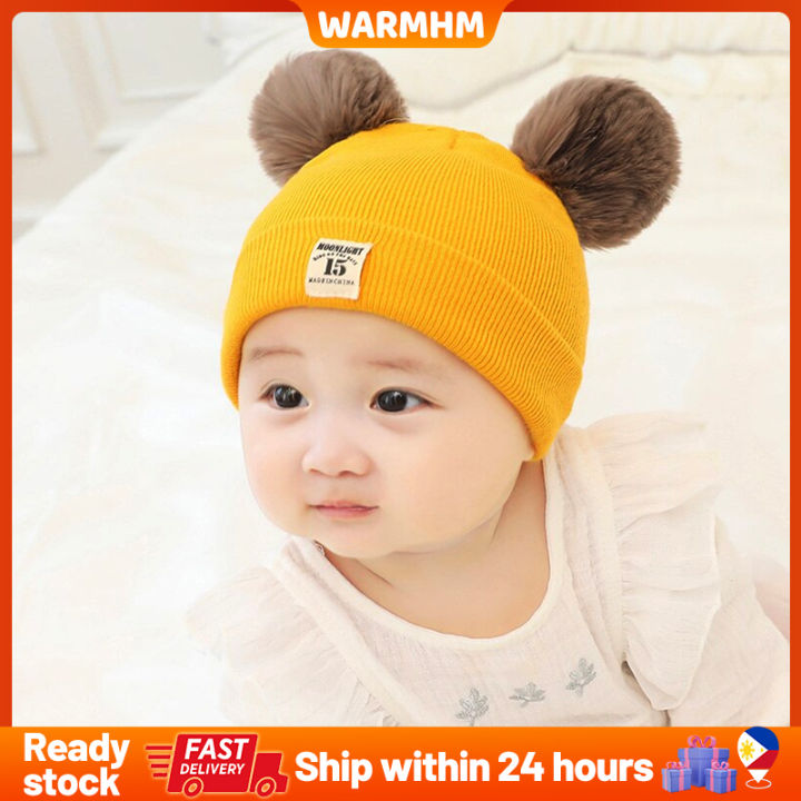 Lovely Baby Boy Girl Winter Knit Hat Kids Scarf Set Newborn Pure Color Warm  Winter Accessories Autumn and Winter Soft Baby Hats Warm Woolen Hats 0-12 