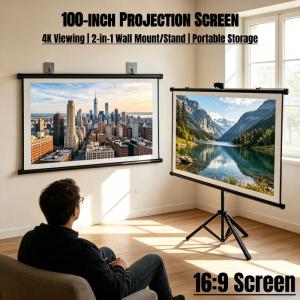 Anti Light Projector Screen With Stand Foldable 100 inch 16:9 Screen for Home Theater Indoor Outdoor