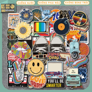 Combo 50 Sticker Vintage Mix chống nước sticker dán laptop điện thoại đàn guitar mũ bảo hiểm vali. MSP: ST55