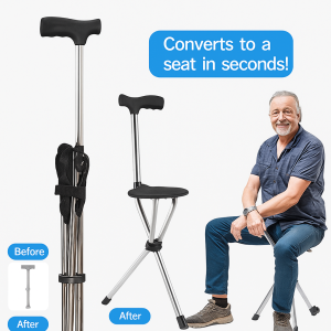 Walking Stick With Seat Elderly Walking Cane Stool With Seat Board Lightweight Anti-Slip Folding Mountain Climbing Cane