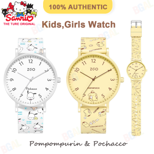 Sanrio Pompompurin 42มม กล่องของแท้ (พร้อมกล่อง) สำหรับสาวและนาฬิกา 100% ระบบการเทรดกระแทกกันการทำนายเด็ก Pochacco 1301