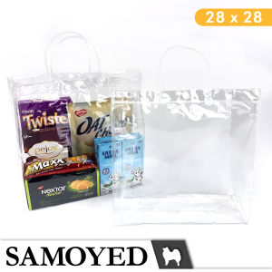 Tas Plastik Mika Transparan / Hampers / Souvenir / Tote / Goodie Bag PVC Uk. 28 x 28 x 10 cm
