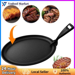 Heavy-Duty Oval Cast Iron Fajita Skillet 10.6x6.89in for Searing and Grilling in Home or Commercial Kitchens