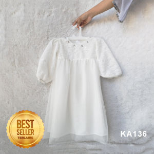 Gamis Lebaran 2025 Viral Dress Muslim Anak 4 Tahun Kekinian Korean Style Baju Putih Lengan Panjang Anak SD Gaun Putih Panjang Dress Brokat Hari Raya Ramadhan KA136