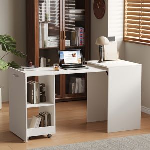 Multifunctional white computer desk expandable office bookshelf hidden locker with expandable desktop space saving design suitable for bedroom living room study room home office and apartment computer study table