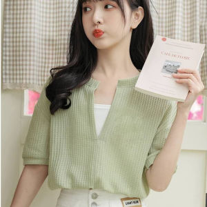 🔥[C039] Áo len thun Montoghi dệt kim nữ QC cổ V LIỀN NHAU 2 LỚP TAY DÀI Quảng Châu - kholenqc