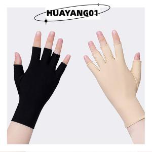 HUAYANG01 [HOT FASHION] ถุงมือครึ่งนิ้วทำจากไหมน้ำแข็งสำหรับผู้หญิงถุงมือบางระบายอากาศได้ถุงมือขับรถกลางแจ้งถุงมือกันแดดสำหรับฤดูร้อน