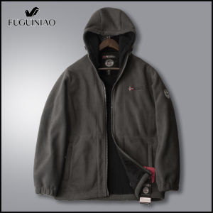 Fuguiniao Autumn Warm Mens Fleece Lightweight Jacket Pockets Solid Color Casual Polar Overcoat Male Cold-Proof Thickened Hooded Coats