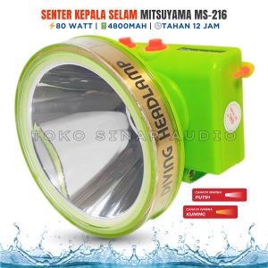 Senter Kepala Selam 80 Watt MITSUYAMA MS-216 Cahaya Putih & Kuning Plus LED Indikator Baterai Cas 4800mAh