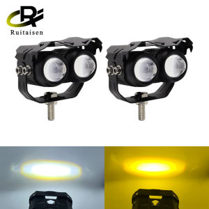 Dual color led projector lens Motorcycle Spotlight Double lenses LED Work Light Yellow White color Headlight