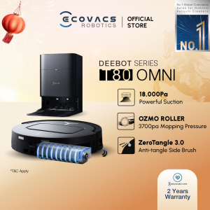 [NEW] ECOVACS DEEBOT T80 OMNI Floor Washing Robot Vacuum | 18000 PA | OZMO Roller Mopping | TruEdge 2.0 | ZeroTangle Pet Hair 3.0 | 98mm Thin Body | 75°C Hot Water Washing | 10mm Auto Mop-Lift | All-in-one OMNI Station  [2 Years Warranty]