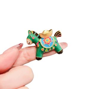 SKINJOY Metal Alloy Enamel Yuanbao Horse Brooch Chinese New Year Green Zodiac Pony Pin Elegant Personality Charm Animal Lapel Pins Men/Women