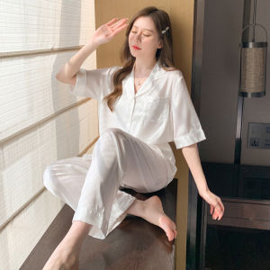 睡衣女夏季薄款冰丝短袖卡通小熊套装2024新款春秋大码家居服批发