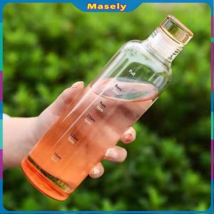 Masely 500ml Plastic Bottle Portable Colorful/Transparent Creative Time Mark Water Cup
