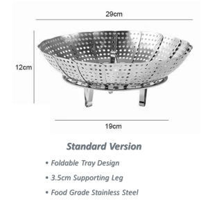 Plat Stim Keluli Tahan Karat boleh tarik balik / Rak Stim boleh lipat/ Pengukus Bunga/ Boleh Laras / Dulang Kukus Bun