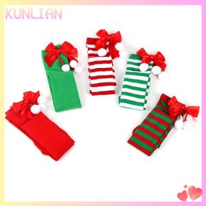 [KUNLIAN] Christmas Ornaments Socks Striped Long Stockings Christmas Decorations High Socks for Girls Striped Knee Socks