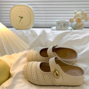 [Free Shipping] Thick-Soled Height-Increasing Closed-Toe Mules For Women 2026 New Summer Hollow-Out Sandals Slip-On Slippers