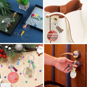 50pcs/100Pcs Móc gắn chìa khóa Acrylic khoảng trống đĩa trong suốt vòng Keychain khoảng trống số lượng lớn cho ngày Valentine thủ công tự làm quà tặng