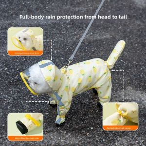 OUTOPEN Waterproof Dog Hooded Raincoat Windproof Reflective Four Leg Raincoat Stylish Towable Pet Rain Jacket Puppy