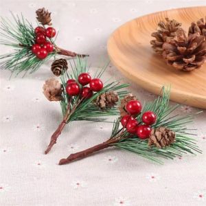【Hibeautylife】10Pcs Creative Pine Picks Novelty Simulation Christmas Berry Pinecone Holly Decor
