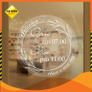 Decal Dán Cửa Kính Giờ Mở Cửa Hình Tròn - Opening Hours An Điền Safety