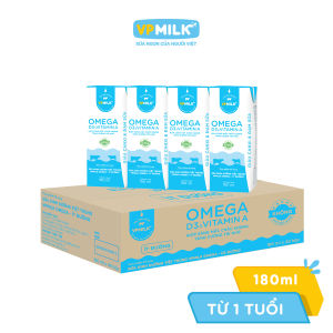 [Thùng 48 hộp 180ml] Sữa Dinh Dưỡng Tiệt Trùng VPMilk Omega ÍT ĐƯỜNG hộp cho bé trên 1 tuổi