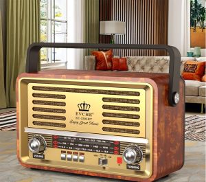 Wooden box Bluetooth card slot full-band radio charging player FM portable shortwave EC-2305BT Bronze case