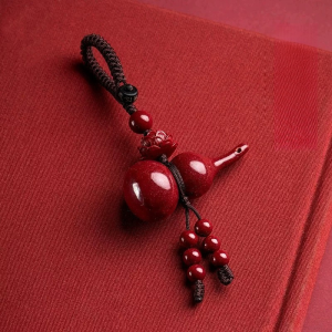 Cinnabar Gourd Pendant Keychain Lotus Design Unique Home Car Decor Cinnabar Keychain Gourd Pendant Lotus Keychain