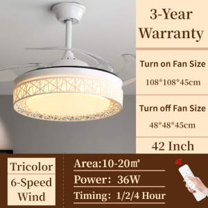 Ceiling With Fan Light Kitchen Fan 42Inch Equipped WithRemote/Tricolor/6-Speed Wind For Living/Dining/Kitchen Fan Light