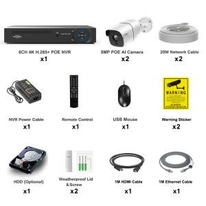 H.265+ 8CH POE 4K NVR with 2-8pcs 5MP Security IP Camera System Kit Audio Record Waterproof CCTV Video Surveillance Set