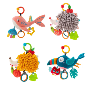 Playful Nursery Hanging Decoration Squeeze Activated Souns Textured Animal Toy For Early Cognitive Emotional Growth