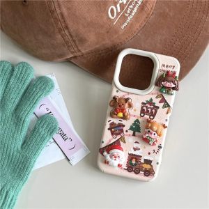 💗Internet celebrity trend+In stock+COD Autumn/Winter Diamond Pattern Christmas Doll 3D Chain Suitable for 16promax Phone Case iPhone 15 New 14pro Womens 12 Cute 13pm Leather Pattern Full Pack Korean Anti Drop Case