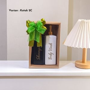 Hampers Happy Wedding Lebaran Graduation Happy Birthday Set Pump Bottle Refill Shampoo Soap/Set Hampers Gift Box Ulang Tahun Botol Tempat Sabun Sampo Tooth Brush Shower Puff/Kado Murah