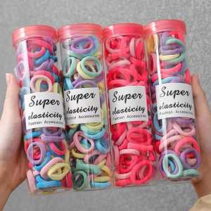 Ikat Rambut Wanita Anak Set 100pcs Box Karet Elastis Polos Warna Warni Import Fashion Korea Wanita