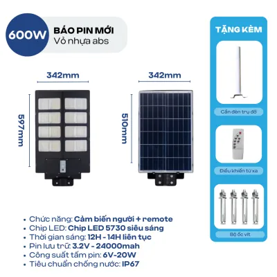 Đèn Năng Lượng Mặt Trời Sân Vườn ATH LIGHTING Loại Đèn Đường Liền Thể 400W 600W 800W Có Cảm Biến Chuyển Động