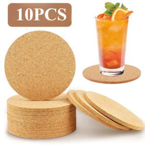 10Pcs Cup Mat Natural Round Square Wooden Pad Durable Non-Slip Cork Coaster Tea Coffee Mug Drinks Holder
