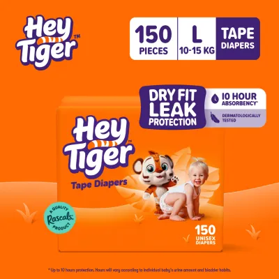 HEY TIGER Tape Super Jumbo Box LARGE (10-15 kg) - 150 pcs - Tape Diapers