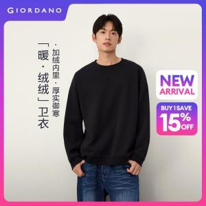 Giordano Men Fleece-lined crewneck sweatshirt Free Shipping 18026006