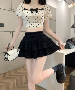 MANNASU Cake Skirt Ballet Pink Hot Girl High Waist Thin A -line Lace Skirt