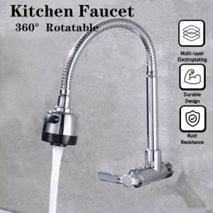 Kran Angsa Dapur Fleksibel Kitchen Faucet Stainless 360° Rotate Flexible Cold Tap Wall Mounted Faucet Two Effluent Modes Spout Sink Mop Laundry Sink Faucet