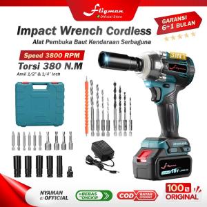 FLIGMAN 18V Impact Wrench Kunci Pas Impact Kupon 380N.M Tanpa Sikat Baterai Lithium Torsi  COD